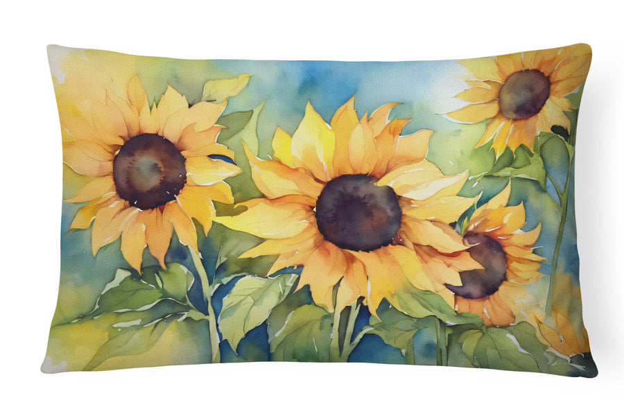 Rectangle Sunflowers in Watercolor Throw Pillow 5