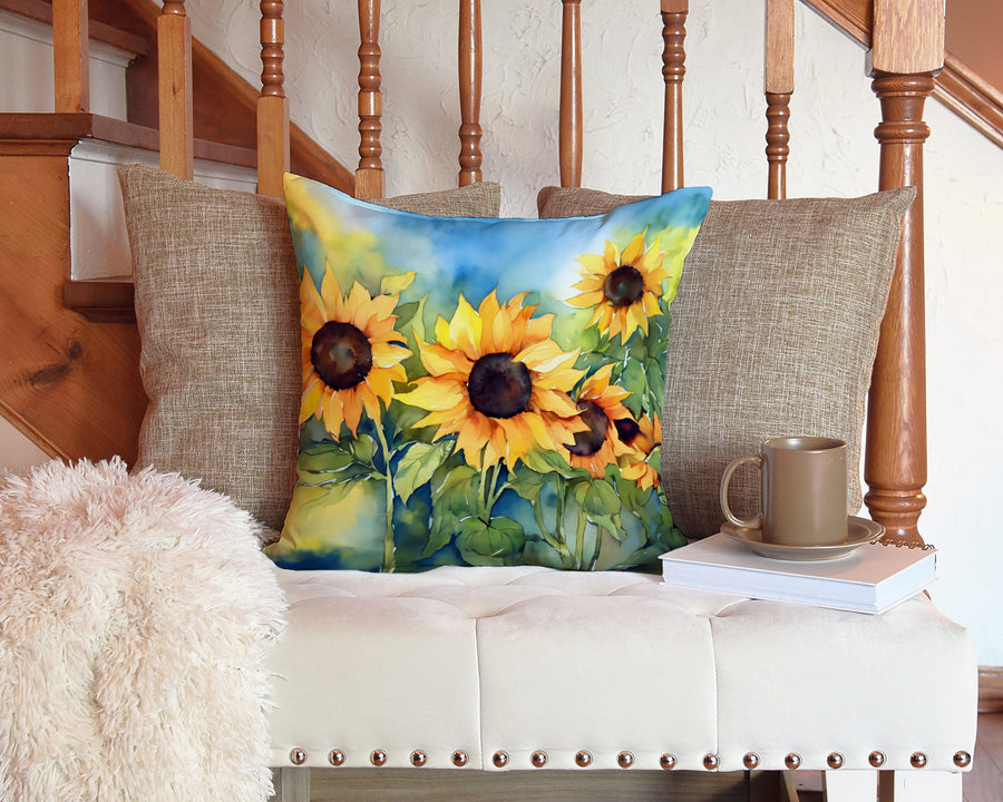 Square Sunflowers in Watercolor Throw Pillow 15