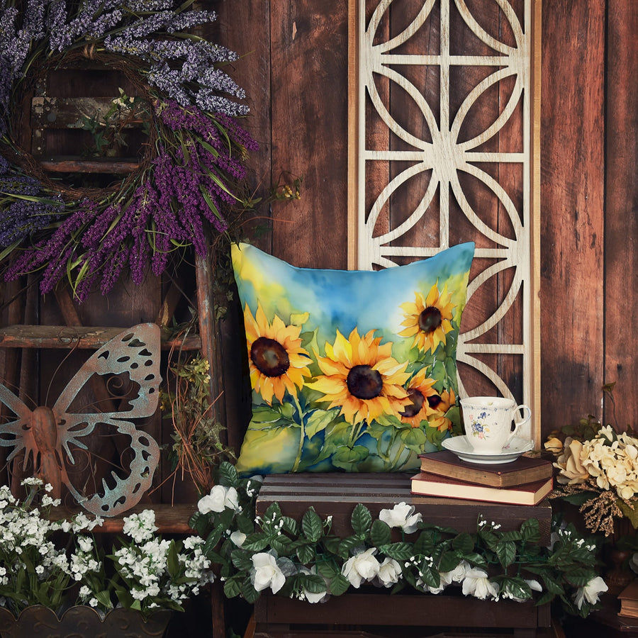 Square Sunflowers in Watercolor Throw Pillow 15