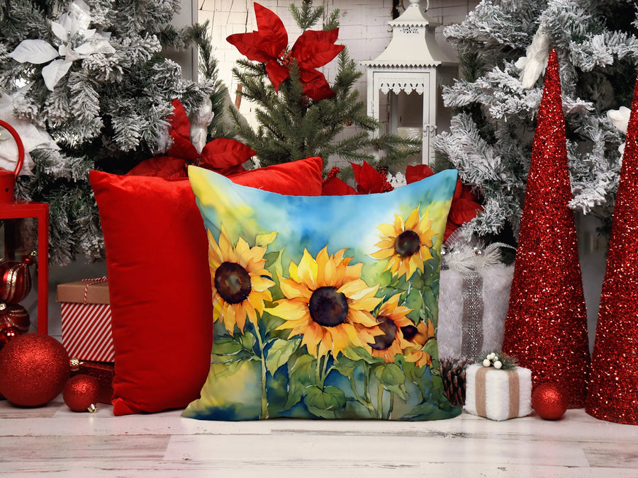 Square Sunflowers in Watercolor Throw Pillow 15