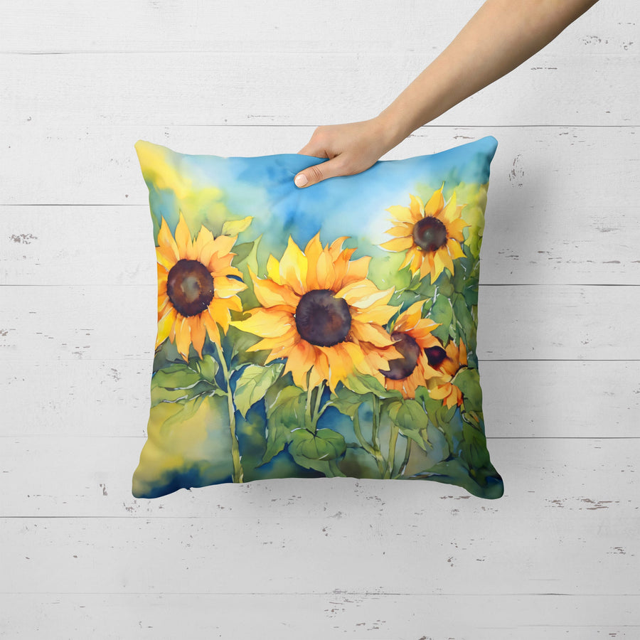 Square Sunflowers in Watercolor Throw Pillow 10