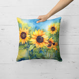 Square Sunflowers in Watercolor Throw Pillow 10