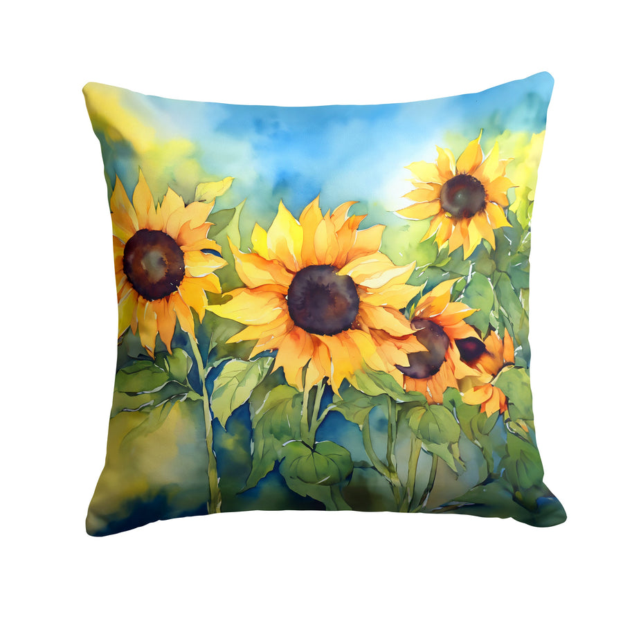 Square Sunflowers in Watercolor Throw Pillow 10