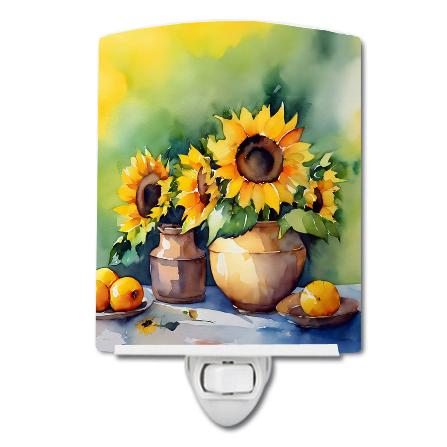 Sunflowers in Watercolor Ceramic Night Light 1
