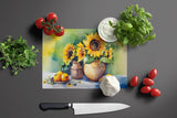 Sunflowers in Watercolor Glass Cutting Board 4