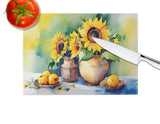 Sunflowers in Watercolor Glass Cutting Board 4