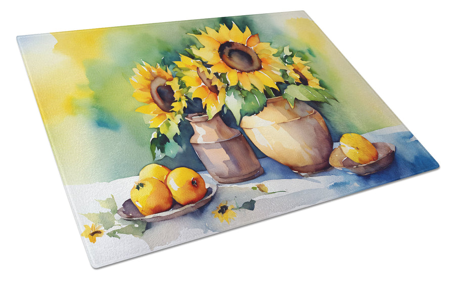 Sunflowers in Watercolor Glass Cutting Board 4