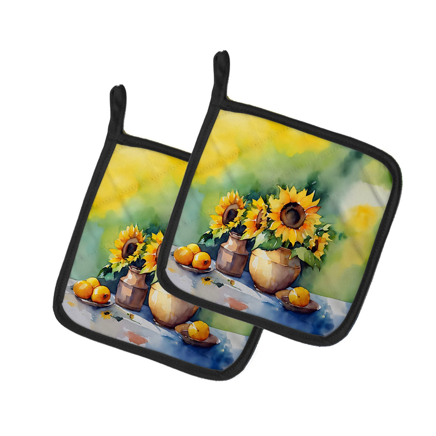 Sunflowers in Watercolor Pair of Pot Holders 4