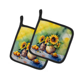 Sunflowers in Watercolor Pair of Pot Holders 4