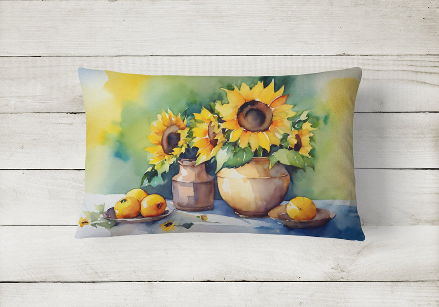 Rectangle Sunflowers in Watercolor Throw Pillow 2