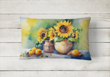 Rectangle Sunflowers in Watercolor Throw Pillow 2