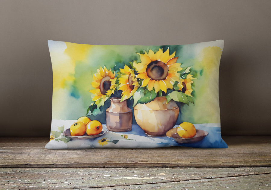 Rectangle Sunflowers in Watercolor Throw Pillow 2