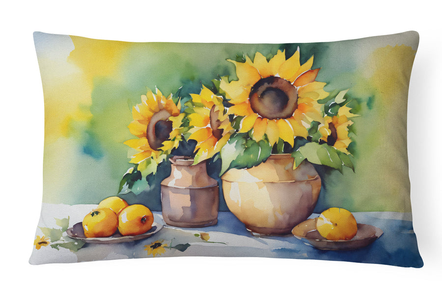 Rectangle Sunflowers in Watercolor Throw Pillow 2