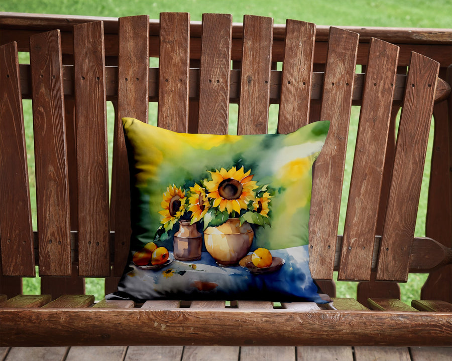 Square Sunflowers in Watercolor Throw Pillow 7