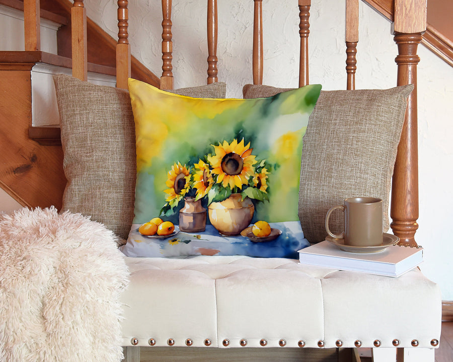 Square Sunflowers in Watercolor Throw Pillow 7