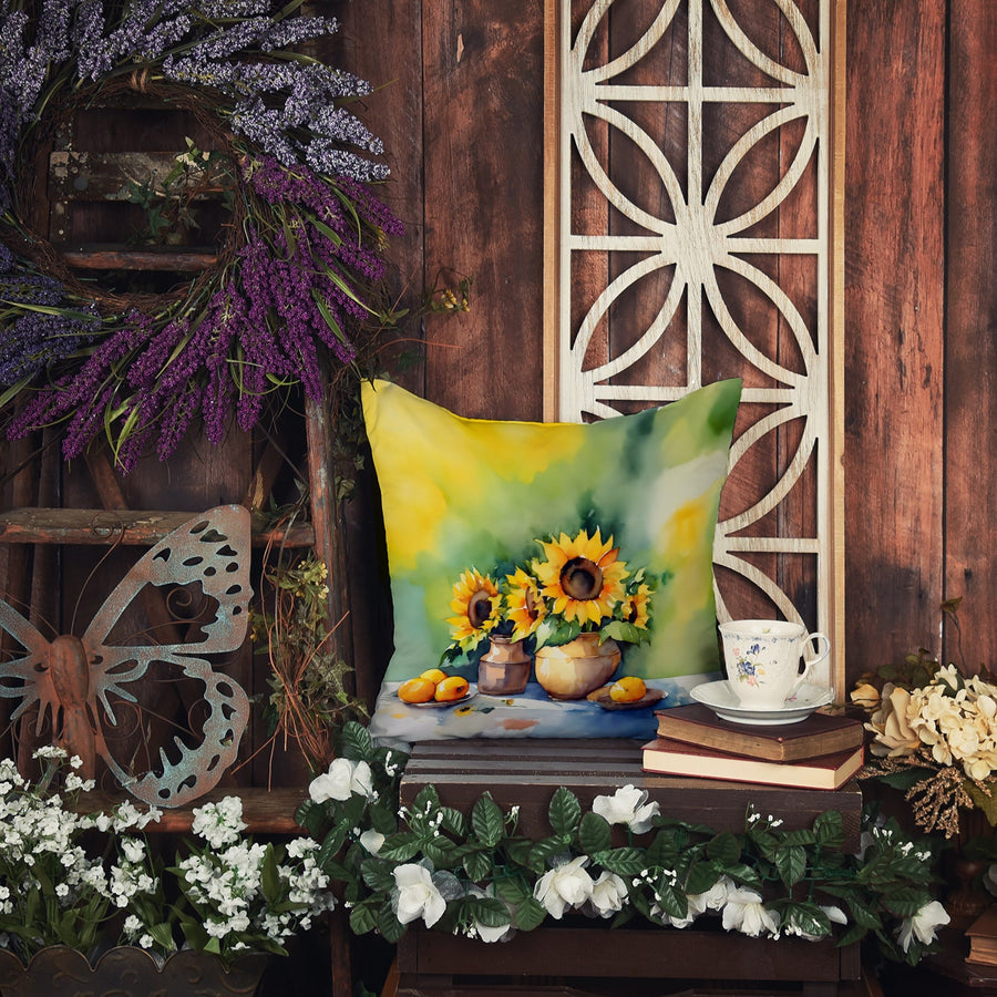 Square Sunflowers in Watercolor Throw Pillow 7