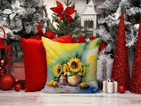 Square Sunflowers in Watercolor Throw Pillow 7