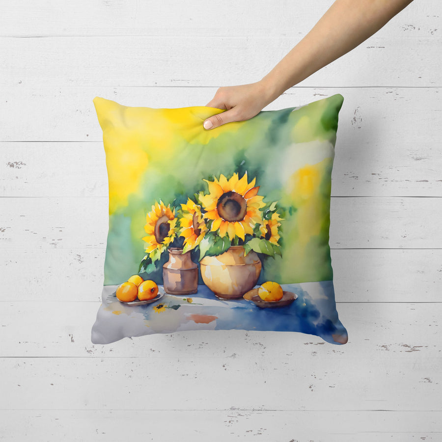Square Sunflowers in Watercolor Throw Pillow 11