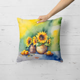Square Sunflowers in Watercolor Throw Pillow 11