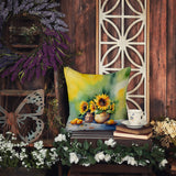 Square Sunflowers in Watercolor Throw Pillow 11