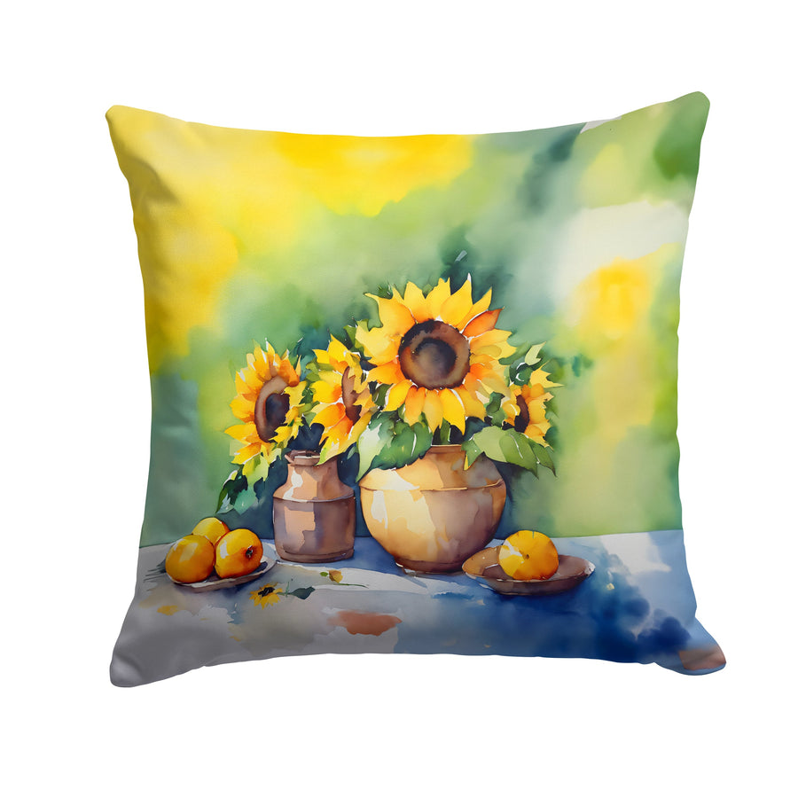 Square Sunflowers in Watercolor Throw Pillow 11