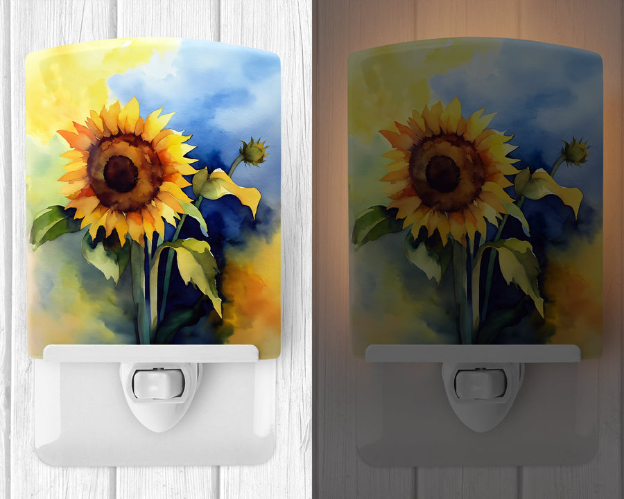 Sunflowers in Watercolor Ceramic Night Light 3