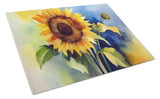 Sunflowers in Watercolor Glass Cutting Board 5