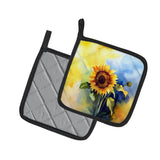 Sunflowers in Watercolor Pair of Pot Holders 3