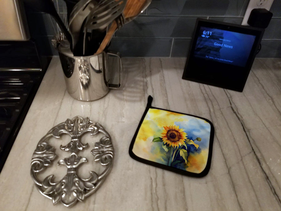 Sunflowers in Watercolor Pair of Pot Holders 3