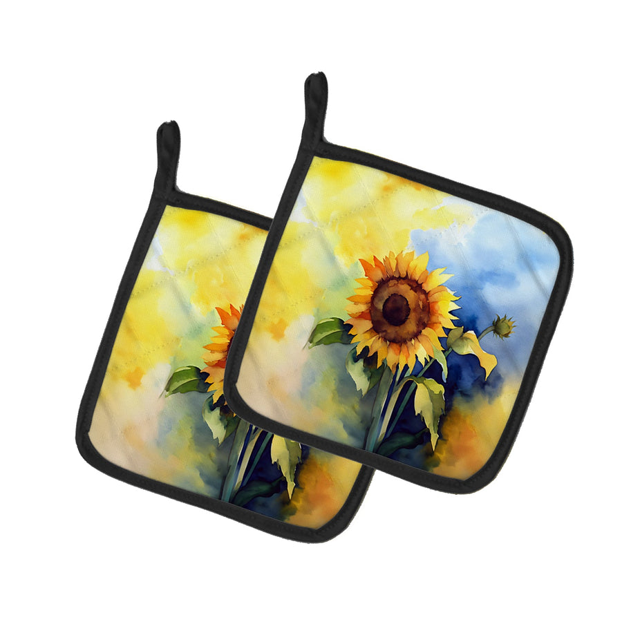 Sunflowers in Watercolor Pair of Pot Holders 3