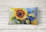 Square Sunflowers in Watercolor Throw Pillow 9