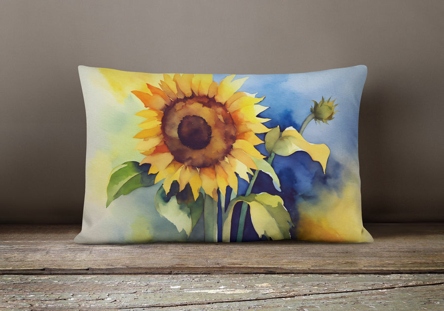 Square Sunflowers in Watercolor Throw Pillow 9