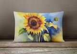 Square Sunflowers in Watercolor Throw Pillow 9