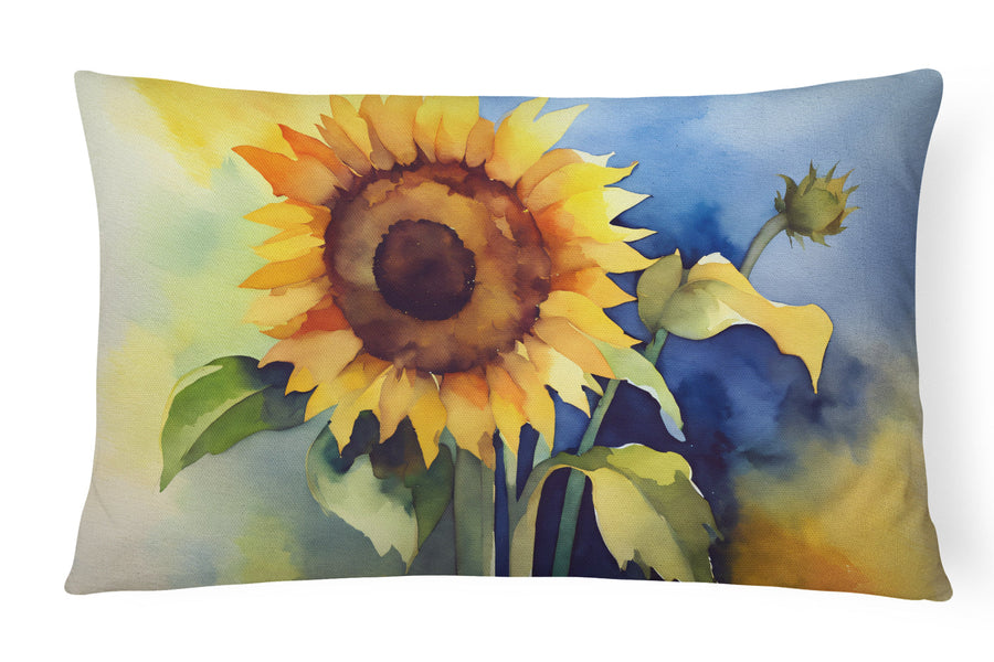 Square Sunflowers in Watercolor Throw Pillow 9