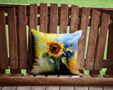Square Sunflowers in Watercolor Throw Pillow 5