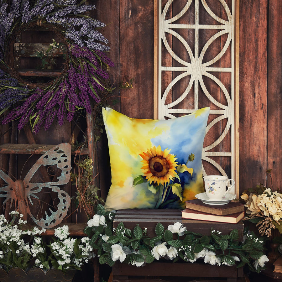 Square Sunflowers in Watercolor Throw Pillow 5