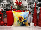 Square Sunflowers in Watercolor Throw Pillow 5