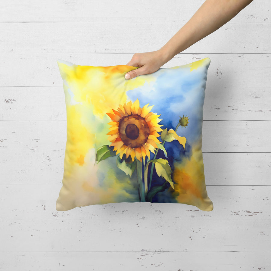 Square Sunflowers in Watercolor Throw Pillow 8