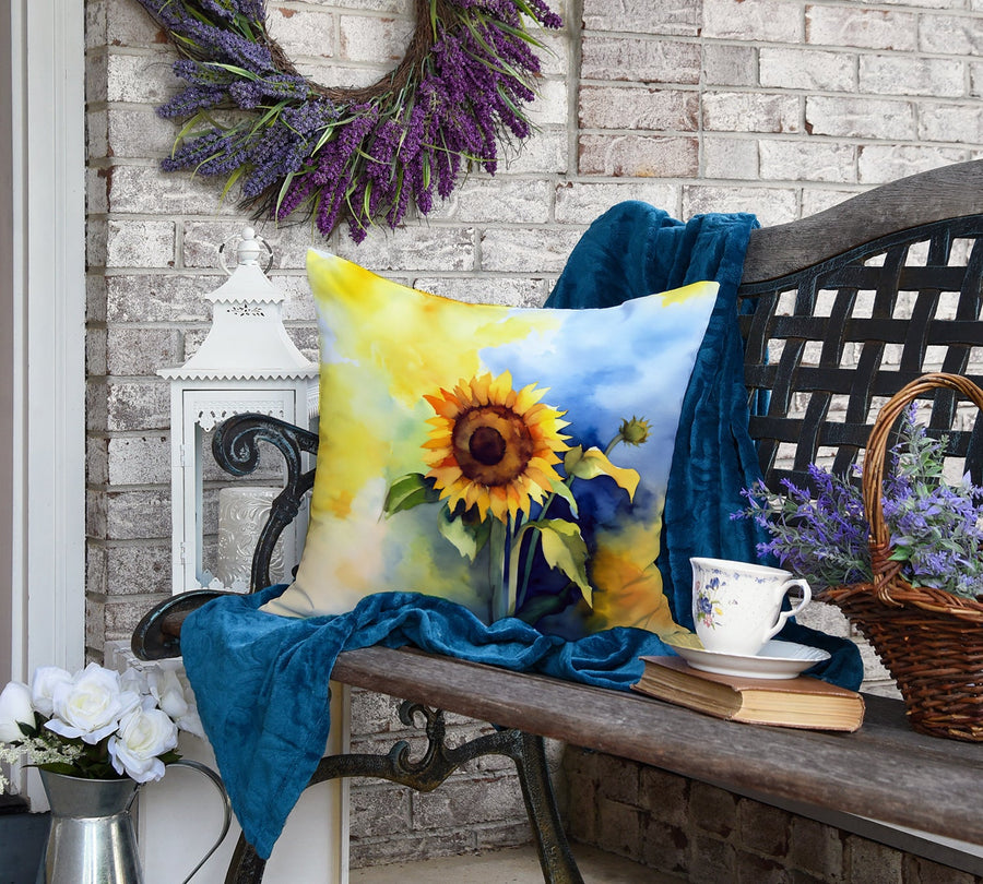 Square Sunflowers in Watercolor Throw Pillow 8