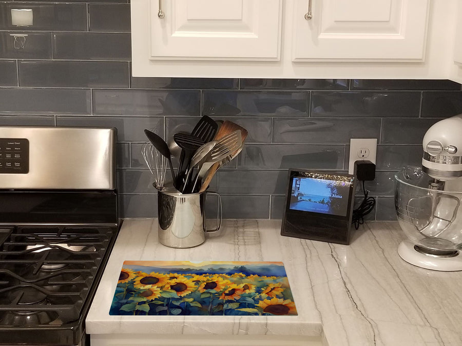 Sunflowers in Watercolor Glass Cutting Board 7