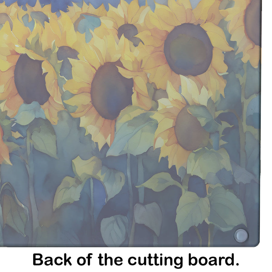Sunflowers in Watercolor Glass Cutting Board 7