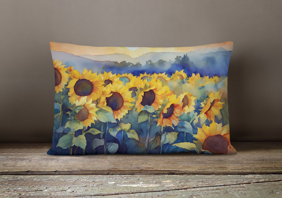 Rectangle Sunflowers in Watercolor Throw Pillow 3