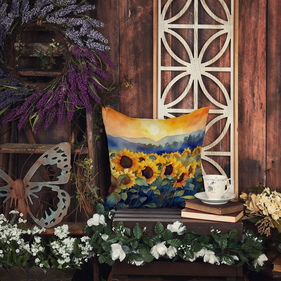 Square Sunflowers in Watercolor Throw Pillow 13