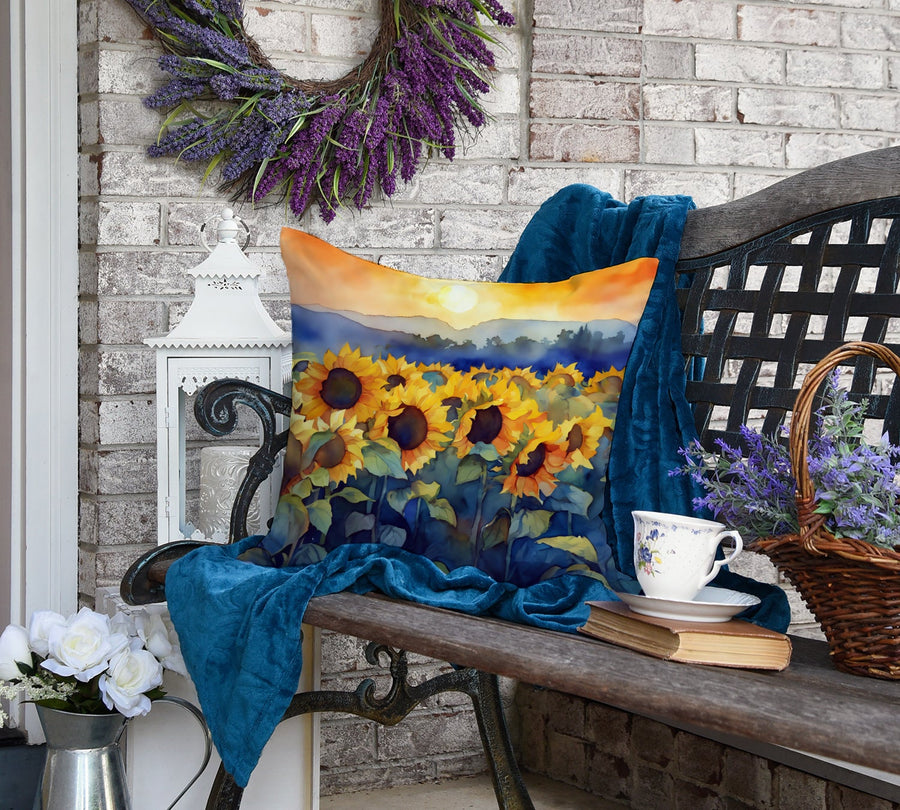 Square Sunflowers in Watercolor Throw Pillow 1