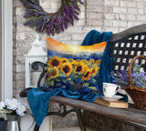 Square Sunflowers in Watercolor Throw Pillow 1