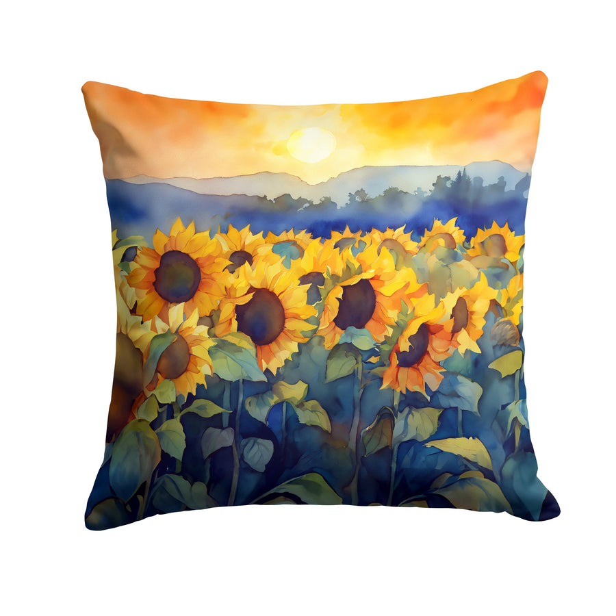 Square Sunflowers in Watercolor Throw Pillow 1