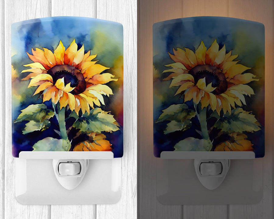 Sunflowers in Watercolor Ceramic Night Light 4