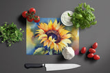 Sunflowers in Watercolor Glass Cutting Board 3