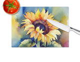 Sunflowers in Watercolor Glass Cutting Board 3