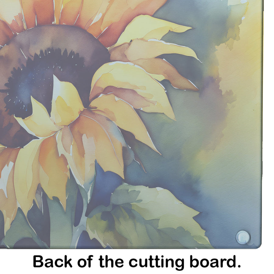 Sunflowers in Watercolor Glass Cutting Board 3
